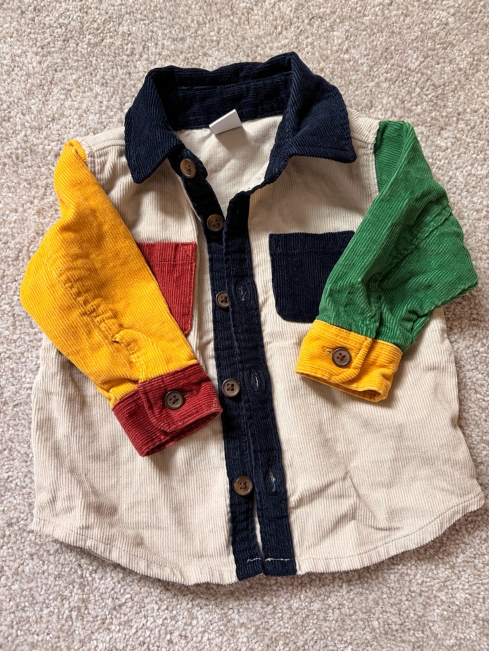 Colorblock Corduroy Button-Up Shirt